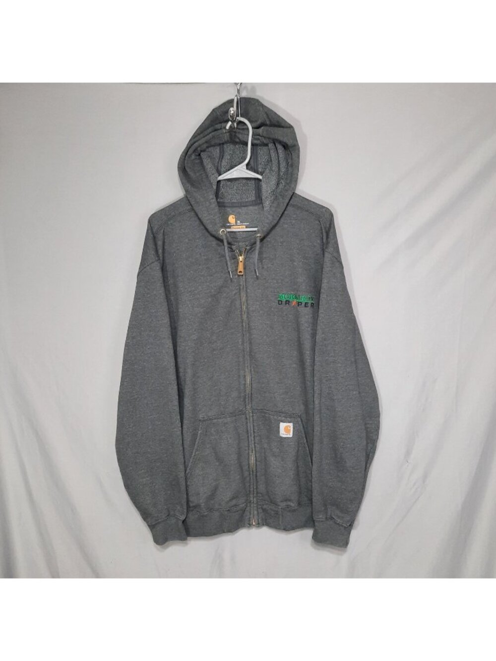 Carhartt Sweatshirt Mens Size XL Gray Full Zip Fleece Hoodie Embroidered